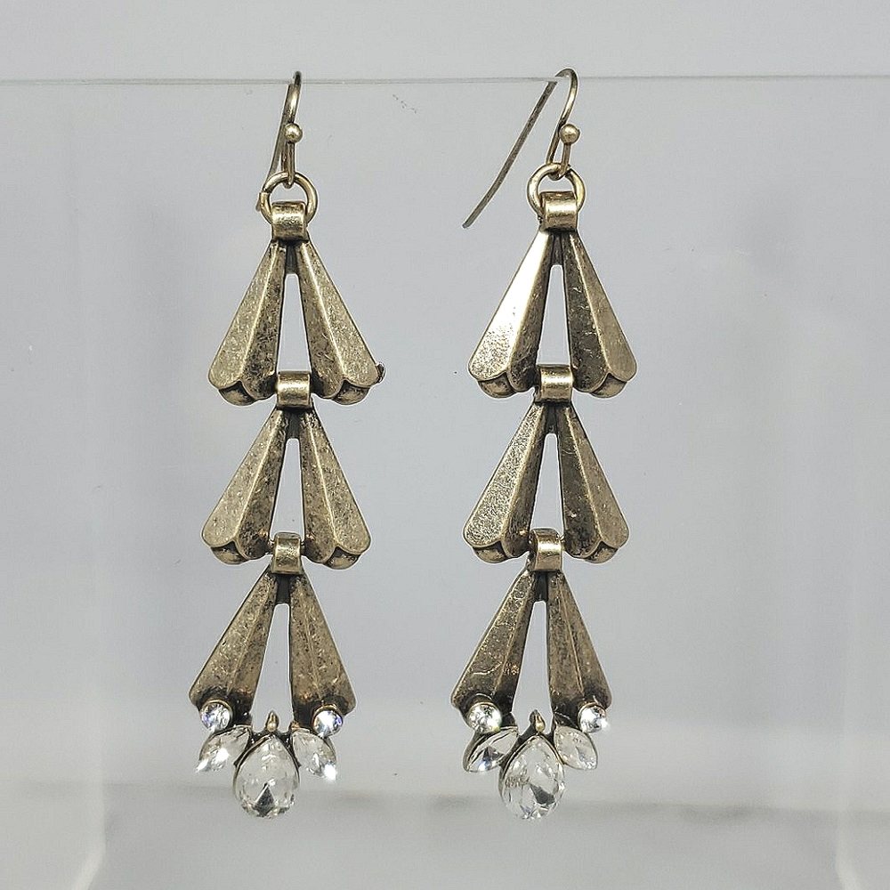Bijou Drive  antique gold dangle with rhinestones earring